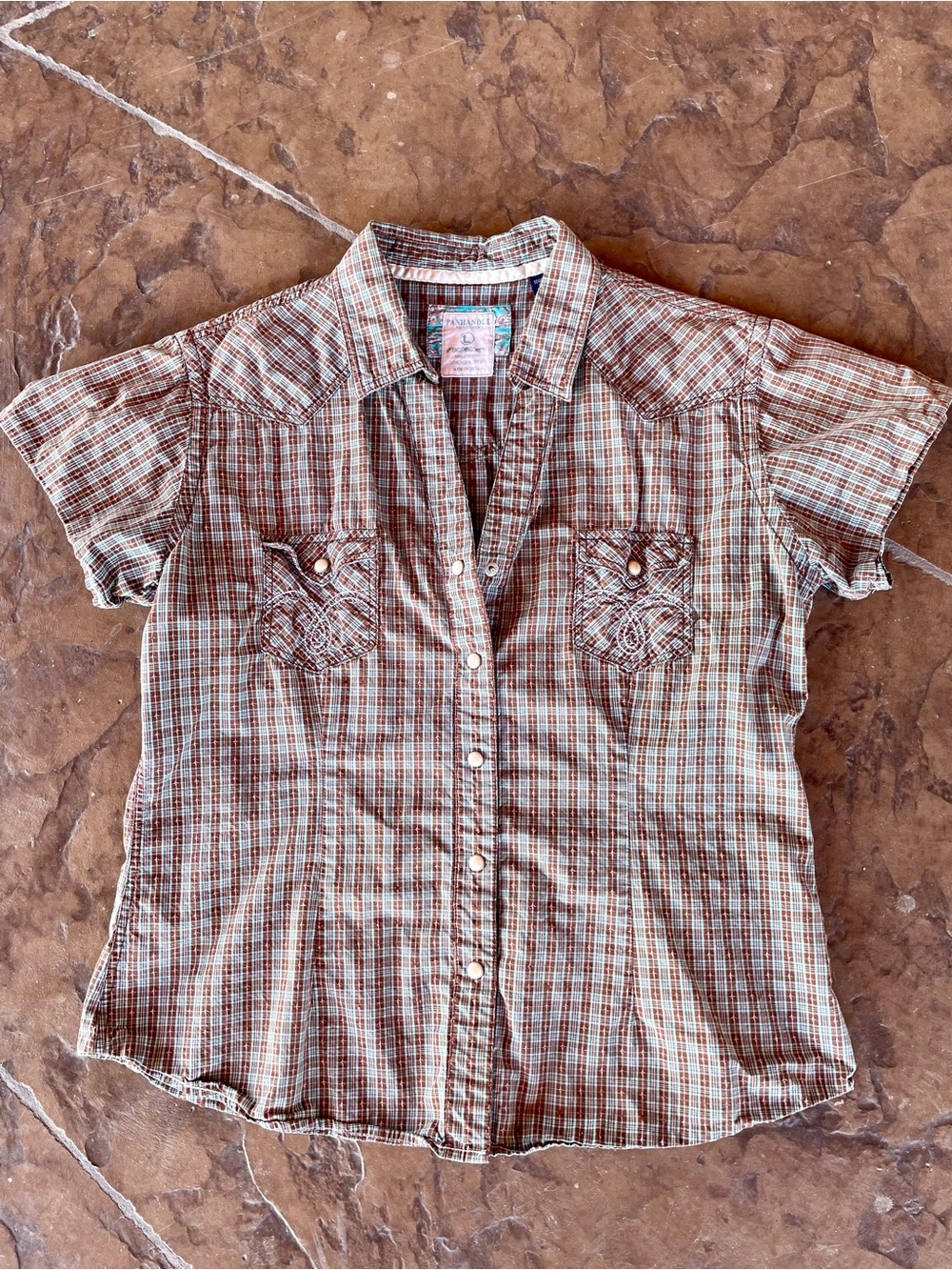 Roper Plaid Short Sleeve Button-Down Shirt - Brown & Green